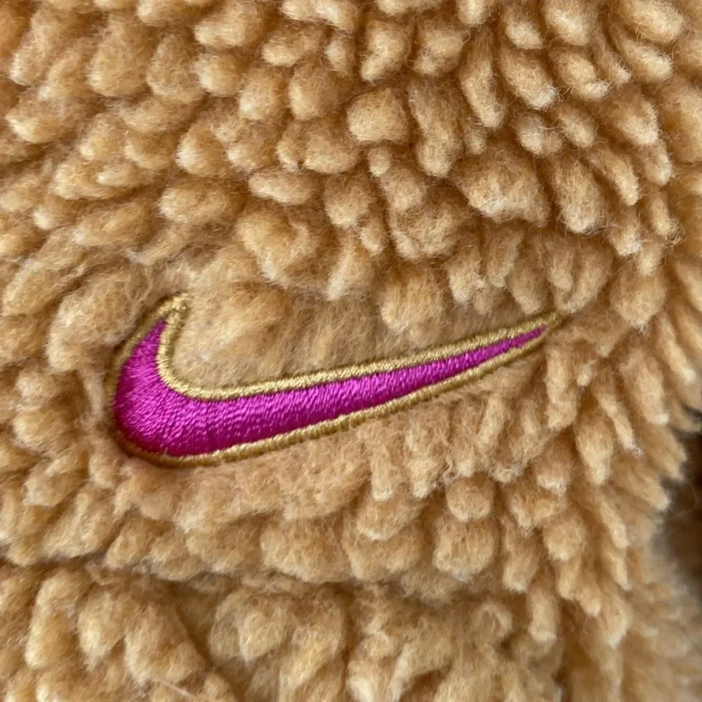 Nike Brown Sherpa Fleece Jacket Pink Embroidered Logo S Sold by Revolve - Picture 8 of 13